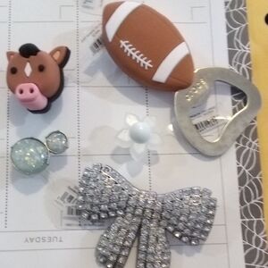 Family Fun Shoe / CROCS Set Of 5 with Football, Flower, Silver Bow